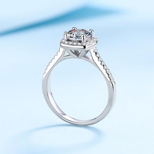 0.5/1/2CT Solitaire Engagement Moissanite Rings for Women Square-Halo Ring Promise Rings for her Sterling Silver plated with 18K White Gold Rings for Women D Color VVS1 Clarity Moissanite4