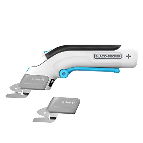 BLACK+DECKER Tijeras 3,6v, Gatillo extralargo, Luz LED, Diseño ergonómico, Batería 1,5Ah, Carga USB, Incluye 2 cuchillas de corte, Multicolor, BCSC115-XJ