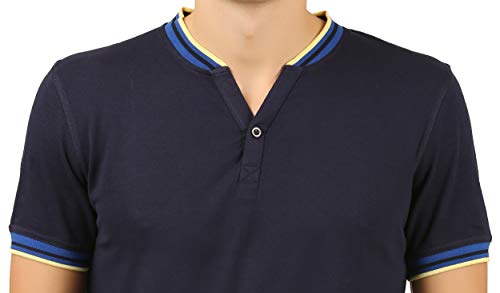 Image of zebu Men's Half Sleeve Cotton Henley Neck Tshirt with bio wash (Pack of 1). Navy