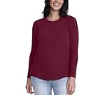 Motherhood Maternity Women's Long Sleeve Scoop Neck Tulip Nursing Tee Shirt for Breastfeeding with Easy Access, Tawny Port, Large