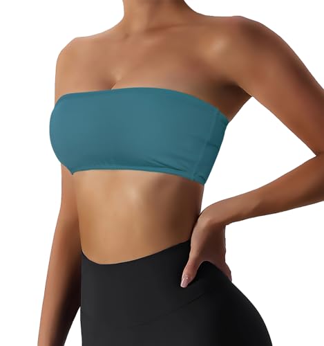 Image of Boudaner Women's Padded Bandeau Sports Tube Top Bra Strapless Yoga Bralette | Seamless Wireless Invisible Bra, Non-Slip Soft Solid Top for Gym Daily Going Out Workout Wear