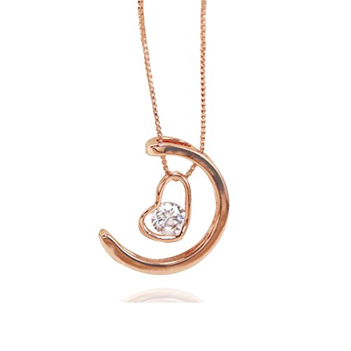 Ficccy Classic Moon Love Necklace Rose Gold Heart Shape Zircon Pendant Short Fashion Necklace