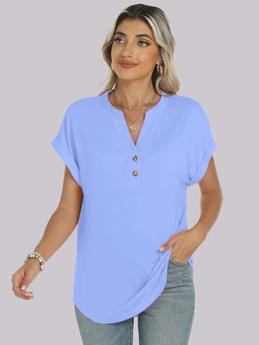Image of ANRABESS Womens Short Sleeve Henley Tops V Neck Dressy Casual Blouses Summer Trendy Tee Shirts 2026 Vacation Fashion Clothes