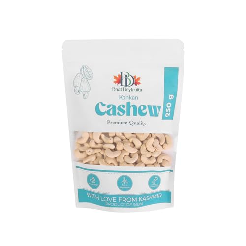 Image of Bhat Dryfruits Cashews 250g | Premium Whole Cashew Nuts | Crunchy, Nutrient-Rich & Naturally Fresh | High in Protein, Healthy Fats & Antioxidants | Supports Heart Health, Energy & Daily Nutrition