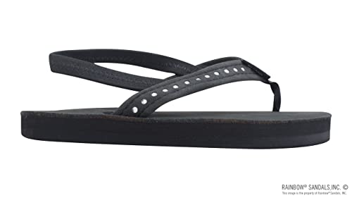 Image of Rainbow Sandals Kid's Single Layer Premier Leather w /Narrow Crystal Strap, Premier Black, w /backstraps Kid's 5-6 B(M) US