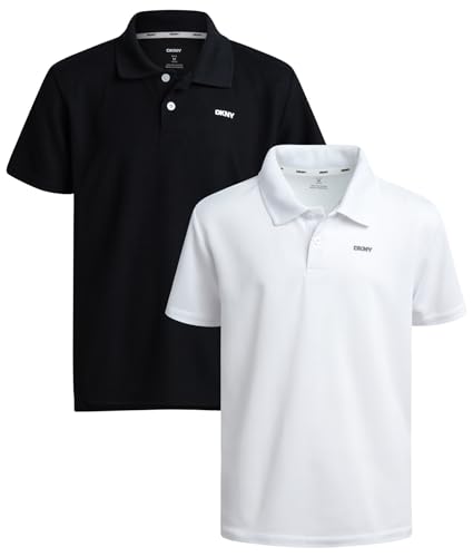 DKNY Boys Polo Shirt - 2 Pack Performance Golf Polo with Moisture Wicking Fabric Short Sleeve Boys Golf Shirts (Size: 8-20)