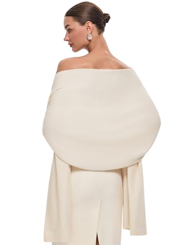 PULI Women's Beige Pashmina Shawl Wraps for Evening Dress Large Scarf Blanket Long Wedding Bridals Winter Warm Shoulder Wrap
