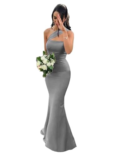 Image of Stretch Spandex Bridesmaid Dresses Long 2026 One Shoulder Formal Gowns Satin Mermaid Prom Wedding Guest DR0194N