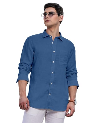 Image of Classic Black Linen Cotton Button-Down Shirt, Full Sleeves, Slim Fit, Casual Wear