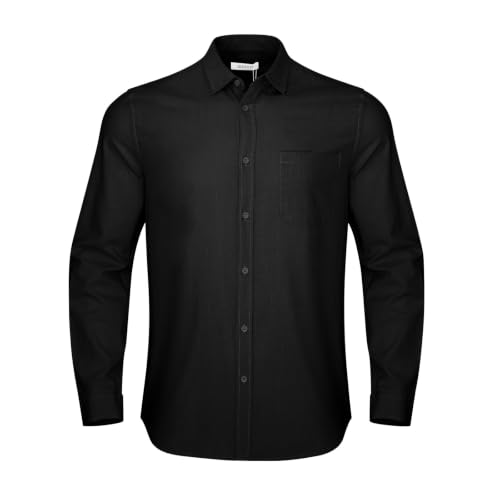 Image of JEKAOYI Mens Button Down Cotton Linen Shirts Casual Long Sleeve Beach Tops