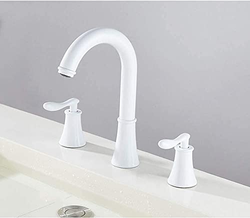 Robinet 3 trous rétro américain en blanc mat et laiton pour vasque chic - 2