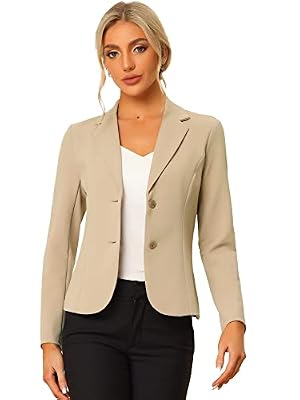 Allegra K Women's Work Office Blazer Long Sleeve Jacket Suit Blazers Khaki