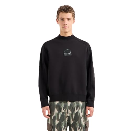 A｜X ARMANI EXCHANGE Men's Bonded Stretch Cotton-Poly Semi Circle Logo Sweatshirt