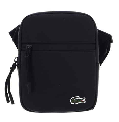 Lacoste Petit sac à bandoulière plat en toile enduite LCST pour homme, noir, Sacs à main