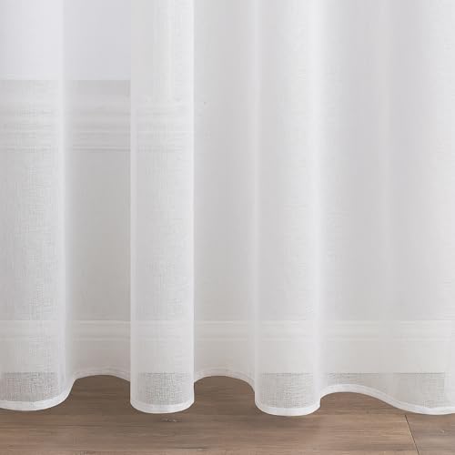 EMEMA Gardinen Vorhang mit Kräuselband 2er Set Sheer Voile Weiß Vorhänge Stores Transparente Gardine für Schienensystem Wohnzimmer Luftig Dekoschal für Schlafzimmer 140 X 245cm(B x H)