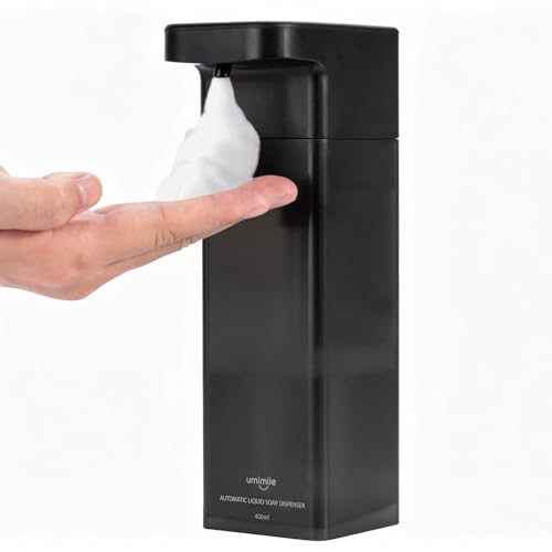Umimile ハンドソープ ディスペンサー 自動 泡 壁掛け 充電式400ml大容量 IPX7防水 キッチン 洗面所 浴室 家庭用 業務用 (1, ブラック, フック式)