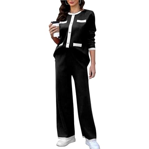 Ladyful Womens 2 Piece Outfits Sweater Set Long Sleeve Knit Top and Wide Leg Pant Lounge Sets Cover