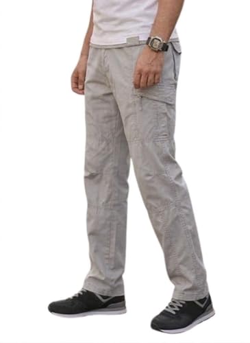 Image of Men's Cotton Cargo Pants |Bottom with 6 Pockets & Drawstring Waist | Breathable Lower with 6 Pockets & Drawstring Elastic Waistband | Casual Bottoms Travel Outdoor