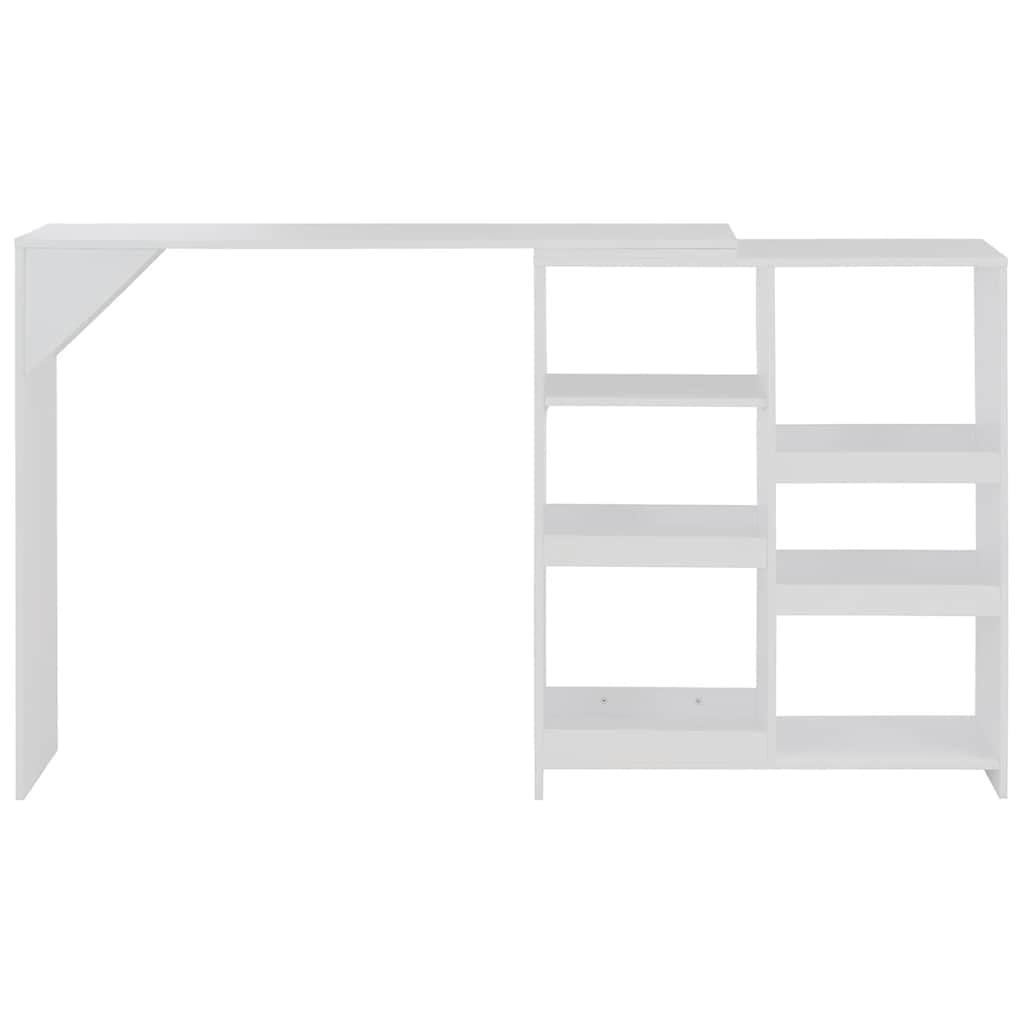 Table haute de bar 138x39x110 cm blanche avec étagère mobile