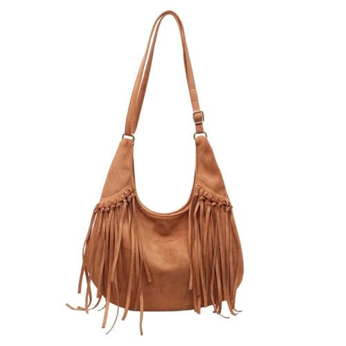 Image of Women Vintage Suede Fringe Hobo Bag Tote Shoulder Bag Crossbody Bag and Hippie Western Cowgirl Purse Shoulder Bag