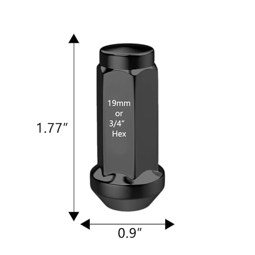 Image of Set of 24 M12X1.75 Closed End Bulge Acorn Lug Nuts, 1.77 inch Tall, 3 /4 inch Hex, Black