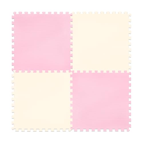 WEIMALL ジョイントマット 3畳用 大判60cm 厚さ1cm サイドパーツ付き 床暖房対応 ベビーフロアマット 赤ちゃん 防音 抗菌 ノンホルムアルデヒド フロアマット (ピンク×ベージュ,16枚セット) FCA0760CH