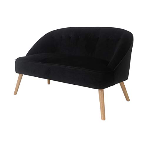 Zons James Canapé 2 Places en Suédine Noir Au Design Simple avec Pieds en Bois, Daim