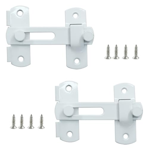 Image of 2 Packs Flip Latch Lock, 3.94 inch*2.77 inch Barn Door Latches, White Sliding Barn Door Lock Hardware Gate Latches, Bi-fold Door Lock, Stainless Steel Door Latches for Barn, Cabinet, Window, Closet