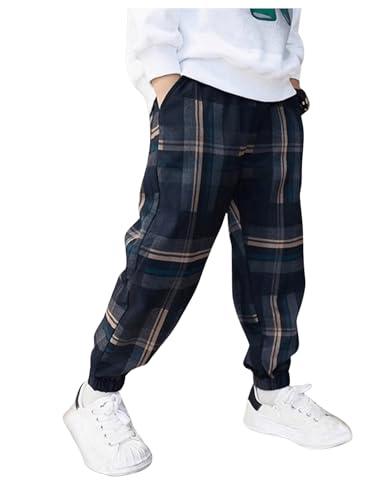 SweatyRocks Boy's Casual Plaid Pants Elastic High Waist Joggers Pants with Pockets4