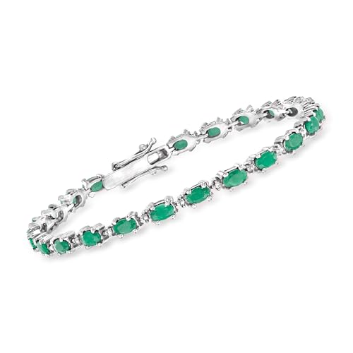 Ross-Simons 8.00 ct. t.w. Emerald Bracelet With Diamonds in Sterling Silver