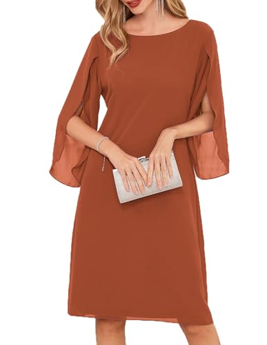 GRACE KARIN Wedding Guest Dresses for Women Chiffon Fall Half Sleeve Dressy Cocktail Formal Dresses Caramel 12