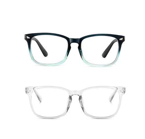 Image of Blue Light Blocking Computer Glasses for Men & Women, Square TR90 Lightweight Eyeglasses Frame, Anti Eye Strain UV Protection, Clear Lens for Gaming Office Reading