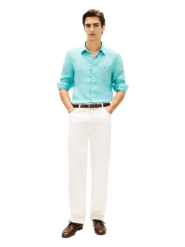 Image of Tommy Hilfiger Men's Long Sleeve Casual Linen Button Down Shirts in Regular Fit
