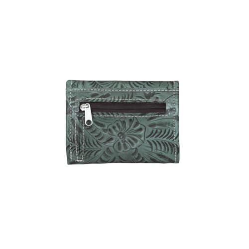 American West Small Tri-Fold Wallet For Women - Tooled Leather Billfold With Concho (Turquoise)2