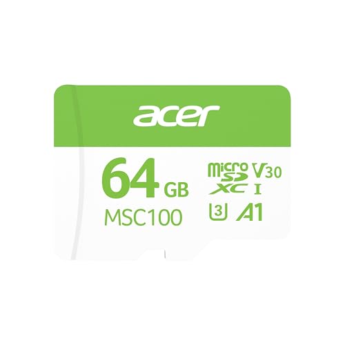 Image of Acer MSC100 MicroSD Card 64GB UHS-I U3 V30 A1, Up to 100MB /s Read Speed, 4K Video Recording, Compatible with Smartphones Cameras Tablets Drones | 5-Year Limited Warranty