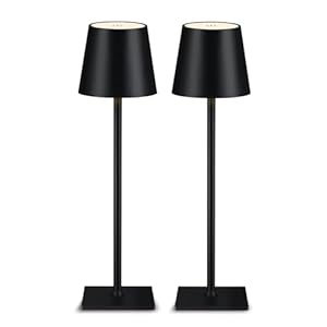 EJFOIEJ Cordless Metal Table Lamp,LED Table Lamp with Touch Sensor,3 Color Stepless Dimmable Battery Powered Lamp,Night Light for Kids Nursery,Bedroom/Desk/Cafe/Dining Room(2Pack Black)