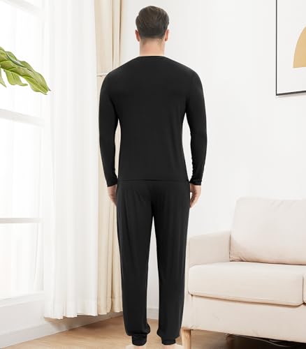 Image of NACHILA Mens Pajamas Set Long Sleeve Henley Sleepwear Top Soft Jogger Pants Pajamas Cool Pjs Set,Viscose Made from Bamboo