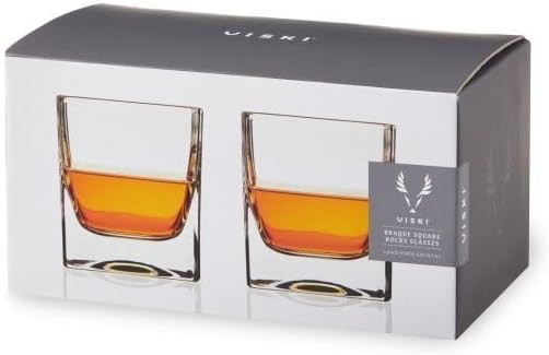 Viski Braque Rocks Short Glass Set - Old Fashioned Glass Square Drinking Glasses, Crystal Cocktail Glasses 10oz Set of 2 - Image 4