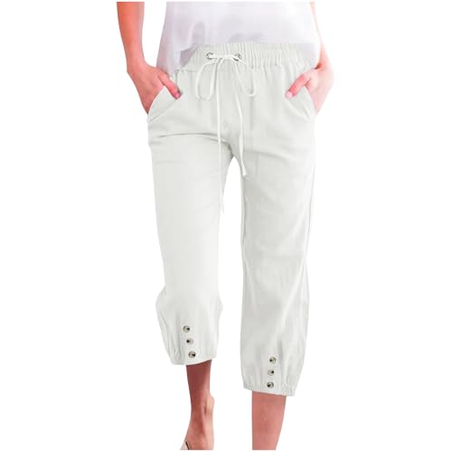 Hvyesh Linen Capri Pants for Women Summer Casual 2025 Womens Capris with Pockets High Waisted Drawstring