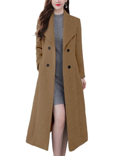 Image of chouyatou Women's Maxi Long Wool Blend Pea Coat Shawl Collar Double Breasted Winter Trench Coat Overcoat