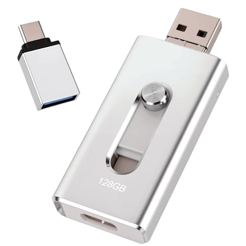 USB Stick 128GB für iPhone, MFi-zertifizierter 4-in-1 Speicherstick für iPhone/iPad/Android/PC,Flash-Laufwerk mit USB 3.0,Micro-USB,USB-C,Schnelle Datenübertragung,Backup für Fotos & Videos,Silber
