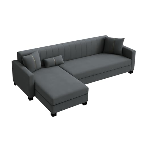 Image of SOCOZI Almeria 5 Seater LHS L Shape Sofa Set | Soft Velvet Suede Fabric | Modern Design | Plush Comfort Cushions for Living Room (Dark Grey)