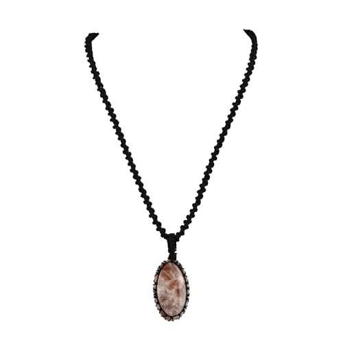 Image of KE KANHA EXPORTS Natural Moonstone Healing Crystal Pendant Jewellery - Handmade Macrame Rainbow Moonstone Necklace for Women (Adjustable Cotton Cord)