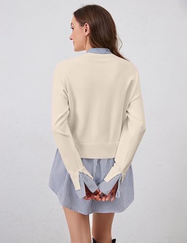 MISSACTIVER Women’s Lapel Collar Slit Patchwork Sweater 2 in 1 Button Down Knit Pullover Asymmetrical Hem Striped Shirt3