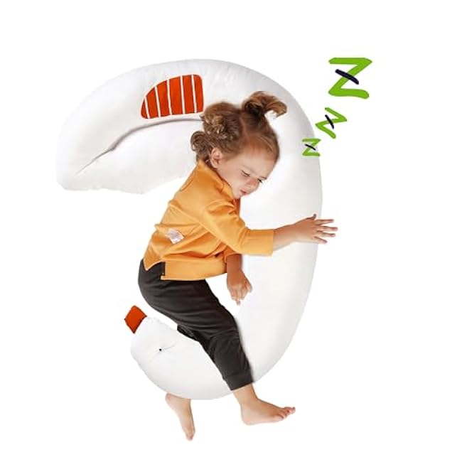 Choc chick Curve Long Kids Body Pillow,36X27inches Swans Shape Soft Child Hug Sleep Toddler Pillow,Hand Washable 100% Organic Cotton Pillowcase Toddler Pillows for Sleeping