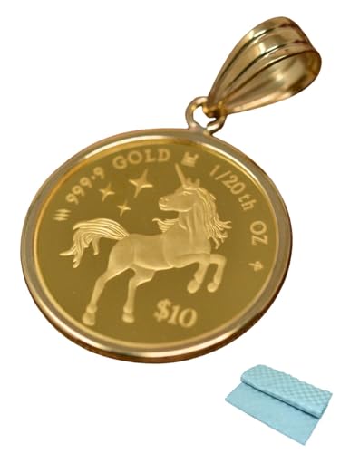 [ジュエリーコトブキ] ユニコーン コイン ペンダント トップ 純金 24金 k24 枠 18金 k18 18k 1/20オンス Unicorn Coin シンプル 枠 ペンダント (お磨きクロス付 セット)（Amazon）