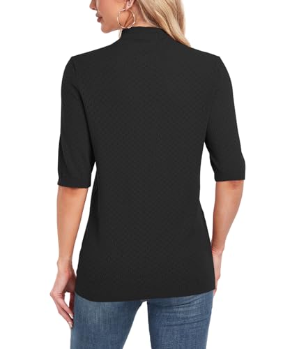 Image of MINTLIMIT Womens Turtleneck Sweaters Short Sleeve 2024 Fall Winter Casual Texture Shirt Blouse Knit Pullover Sweater