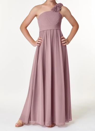 One-Shoulder Junior Bridesmaid Dress Chiffon Flower Girl Dresses for Wedding Ruffles Party Gowns for Teen Girls2