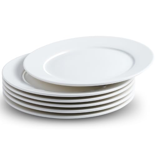 Jeffbaubl 6 Stück Speiseteller aus Keramik,20,7 cm Salatteller Speiseteller, Weiße Essteller aus Porzellan,Vorspeisenteller und Dessertteller für Haushalt, Spülmaschinen Mikrowellengeeignet