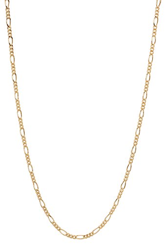 The Bling Factory 2mm 24k Yellow Gold Plated Flat Figaro Chain Necklace